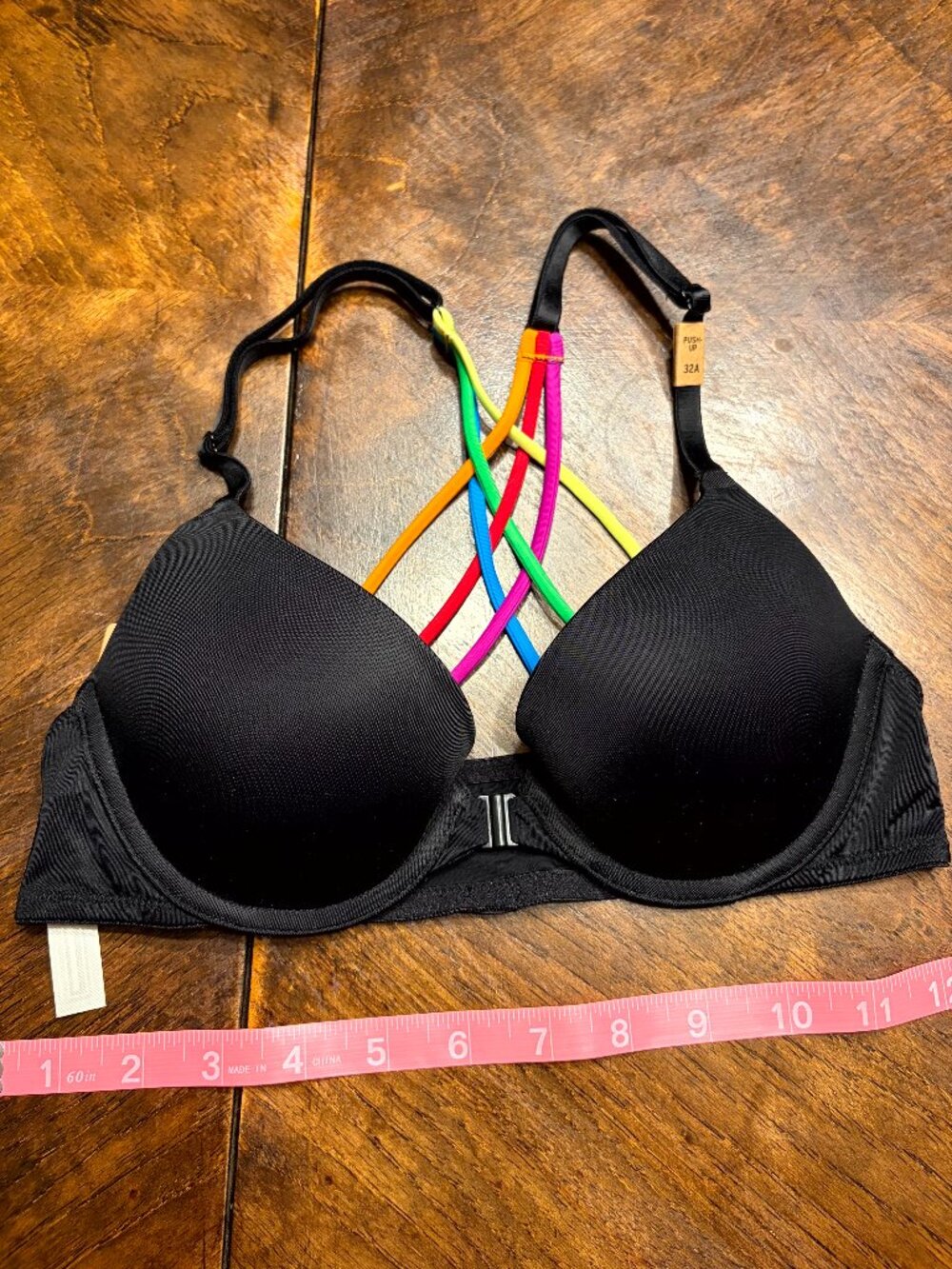 NWT Pink Victoria's Secret Wear Everywhere Padded  Bra Black Colorful straps 32A